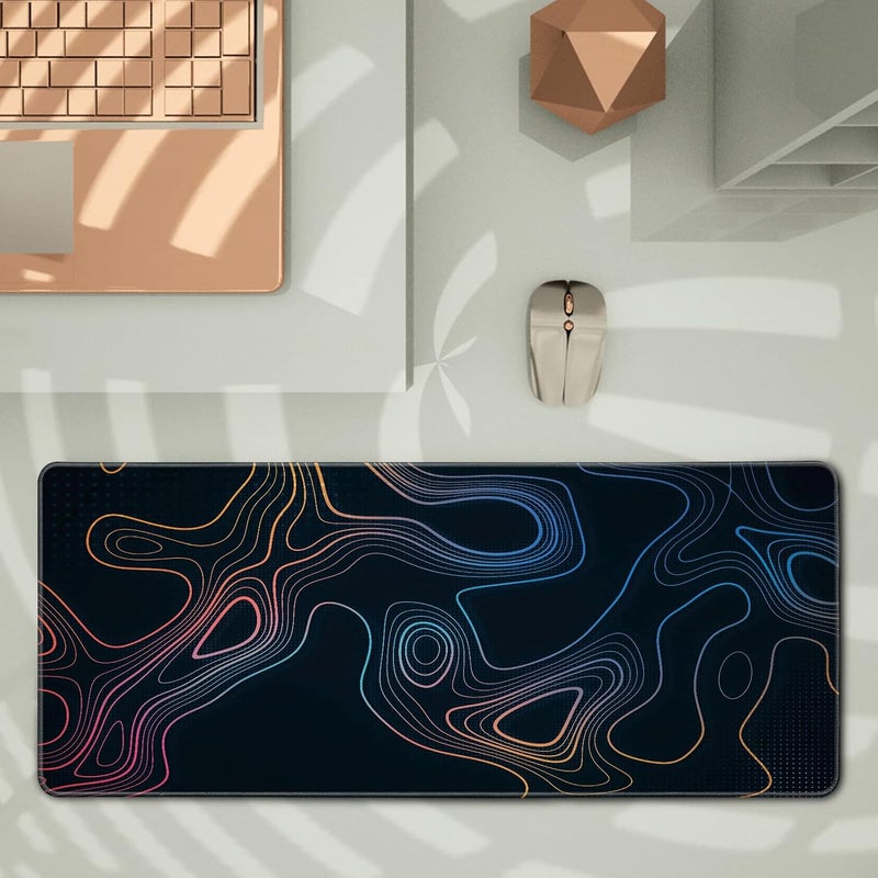 Brecoy Topographic Contour Map XL Mouse Pad 31.5 x 11.8 Inch Gaming Mousepad Extended Large Mousepad with Nonslip Rubber Base Stitched Edges Laptop Desk Pad Home Office Supplies - Image 3